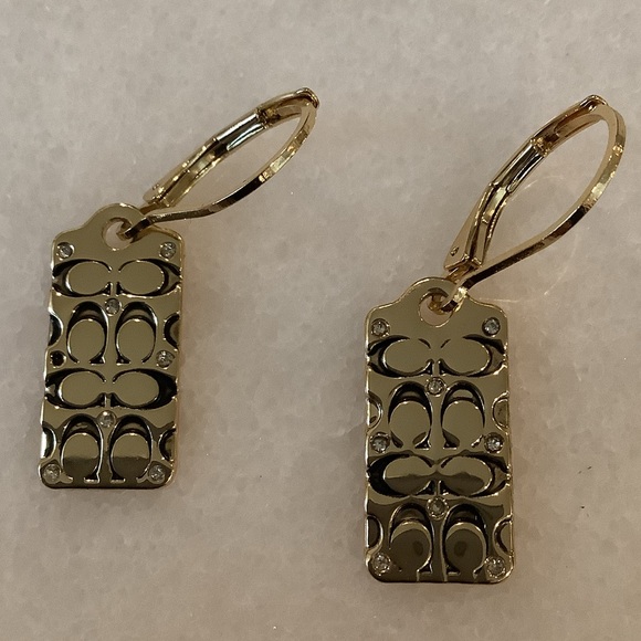 Coach Quilted C Swarovski Crystals Drop Earrings, Brand New - Picture 3 of 3